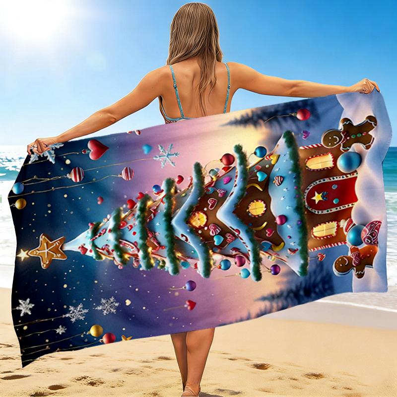 1Pc Christmas Tree Night Beach Towel, Quick Dry, Multi-Use for Beach Pool Gym Yoga Home Travel, Christmas, Halloween, Xmas Gift S398