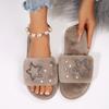 Fashion Punk Glitter Star Decoration Cotton Slides Women 2025 Winter Warm Short Plush Flat Heel Slippers Comfort Soft Indoor Slipper