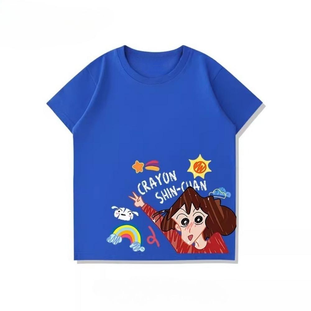 2026 New Summer Parent-Child Clothing Collection, Crayon Shin-chan Family Pure Cotton T-shirts, Blue Loose Casual Tops