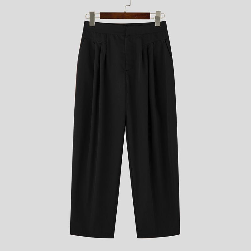 

INCERUN Мужские брюки на молнии и пуговице, повседневные, свободные, широкие, с широкими штанинами S чёрный