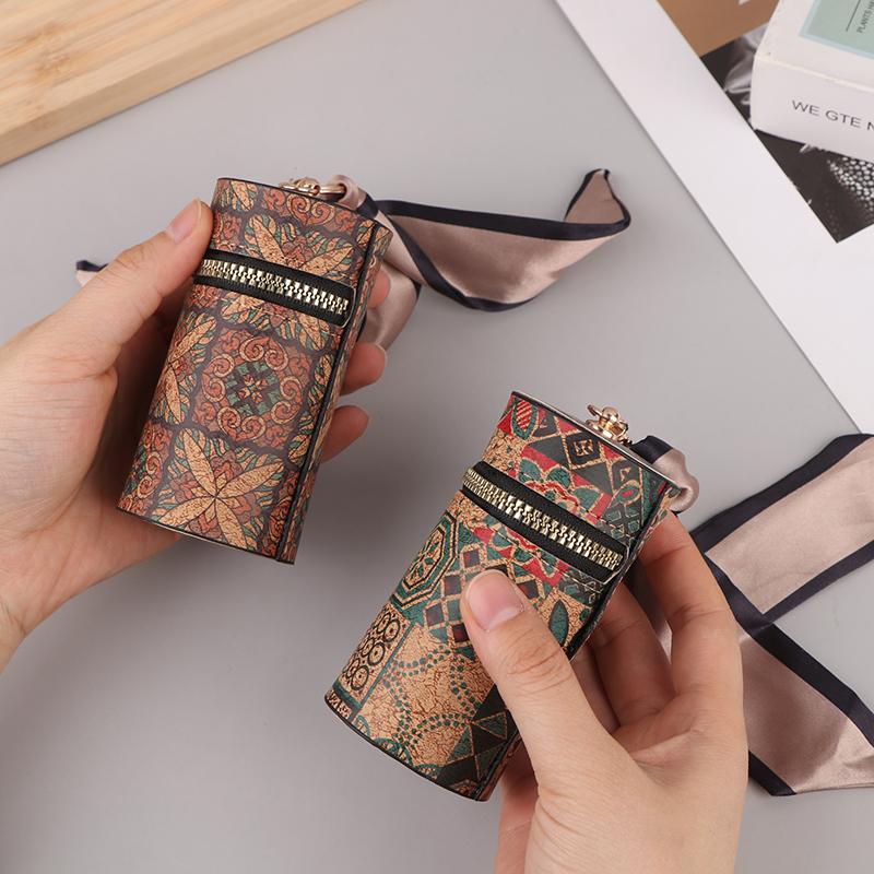 Retro Wood Grain Bucket Coin Purse Fashion Lipstick Bag Mini Storage Bag Earphone Bags Keyring Pendant For Women Girls Gift