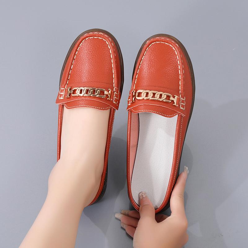 Genuine Leather Women Flat Heel Sandals Non-Slip Comfortable Soft PU Insole 2.5cm Heel Sizes 35-44 Beige Orange Black