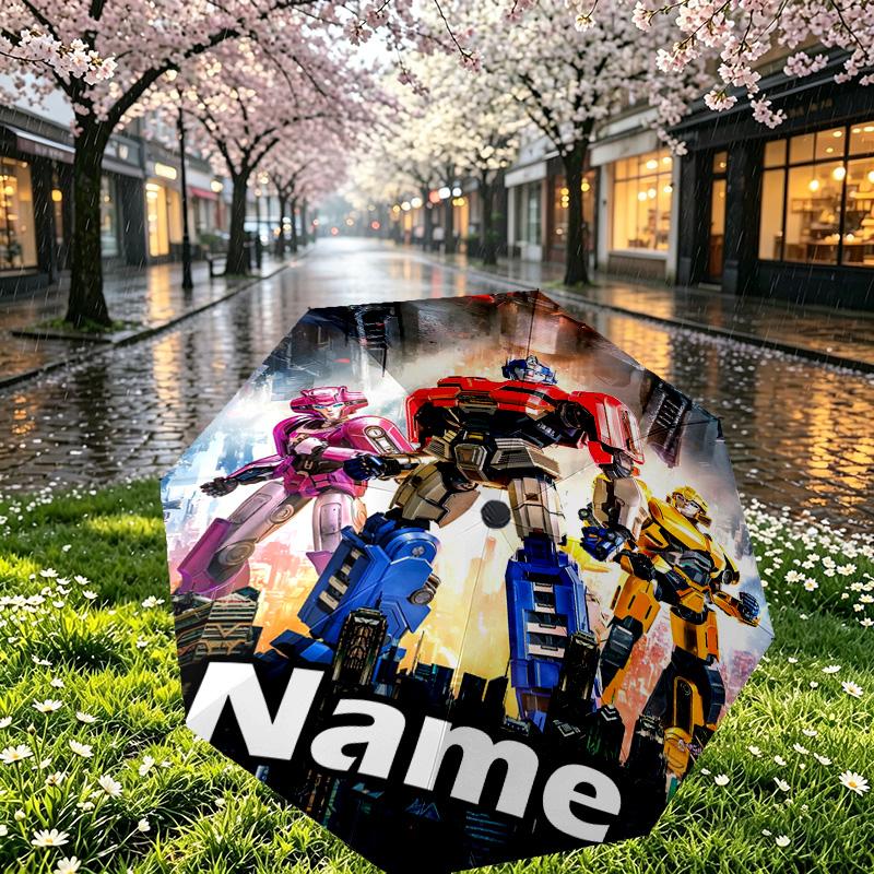 Custom Name Personalized Transformers Print Umbrella, Auto Open Close, 8‑Rib Sturdy Frame, Commute Camping Hiking Use, Birthday Gift