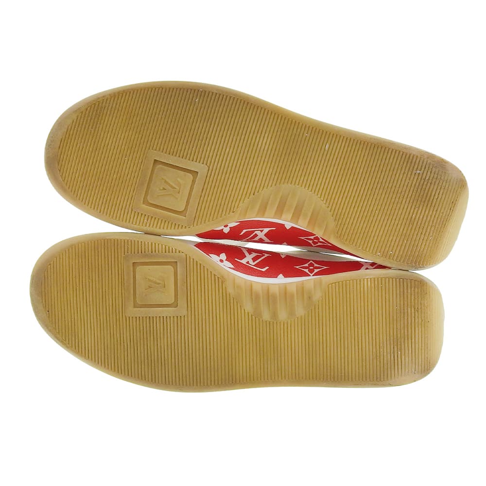 LOUIS VUITTON Runaway Sneakers, Men's Leather, White and Red, Size 6 1/2 shoes White / red leatherUsed