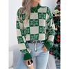 Autumn Winter Snowflake Checkered Knitted Sweaters Lantern Pullover Sweater Women's Christmas Sweater