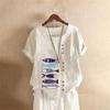 T-shirt Estiva Oversize in Cotone e Lino a Maniche Corte, Abbigliamento Donna Oversize Stampato in Cotone e Lino