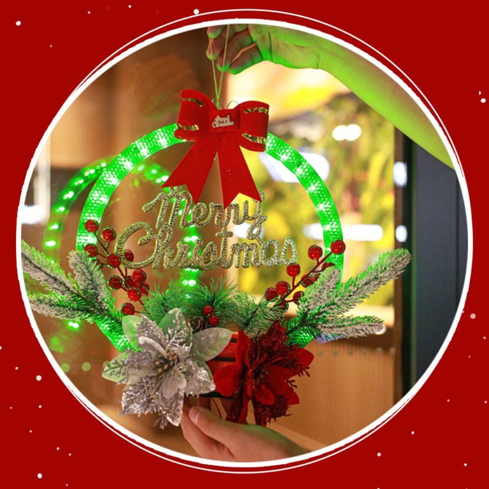 Glowing Christmas Wreath Timer Function LED Christmas Decorations Artificial Wreaths  Outdoor