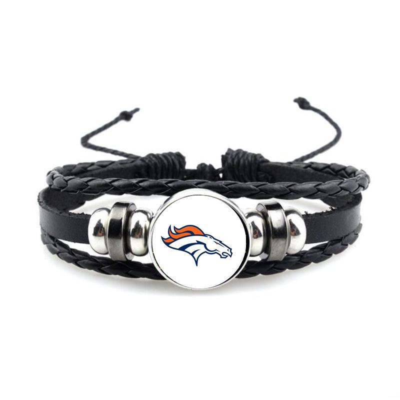 NFL 32 Teams Schwarzes Vintage-Leder-Football-Armband mit Zeit-Edelstein
