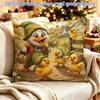 1pc 2D Flat-printed Pillowcase, Featuring an Anthropomorphic Duck and Duckling with a Spring Countryside Cottage Pattern Printed On One Side, Pillow I