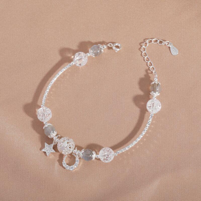 Handmade Moonstone Bracelet Women With Star Moon Charms Natural Crystal Jewelry Gift Travel Souvenir