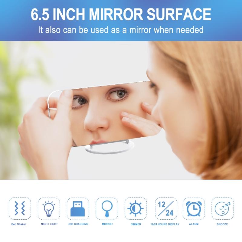 Home LED Digital Clock Large Display Loud Vibrating Alarm Mirror Night Light Snooze Dimmer for Bedroom Kid Heavy Sleeper