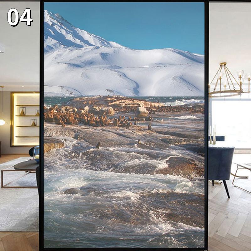 Sky Artistic Glass Sticker Static Cling Privacy Window Film Mountain Landscape Painting Frosted Window Sticker Home Decor