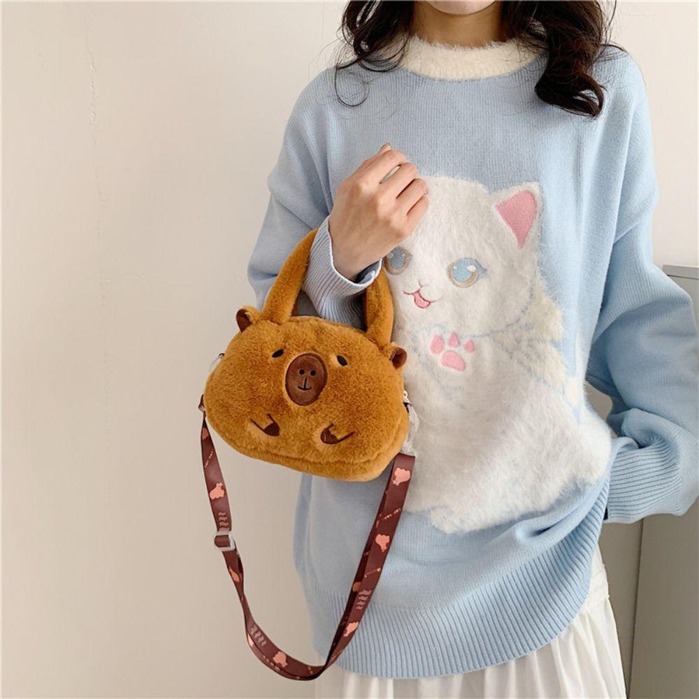 

Big Capacity Capybara Plush Backpack Animal Cartoon Cartoon Shoulder Bag Unisex A