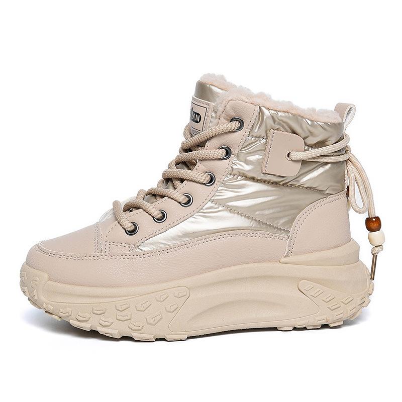 Women's Large Size Soft Sole Winter Warm Fur One Anti-slip Snow Boots Padded Lined Ankle Boots Waterproof Outdoor Sports Cotton Boots