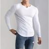 Spring/Autumn Slim-Fit Vertical Stripe V-Neck T-Shirt Casual Sportswear Fashion Men's Long Sleeve