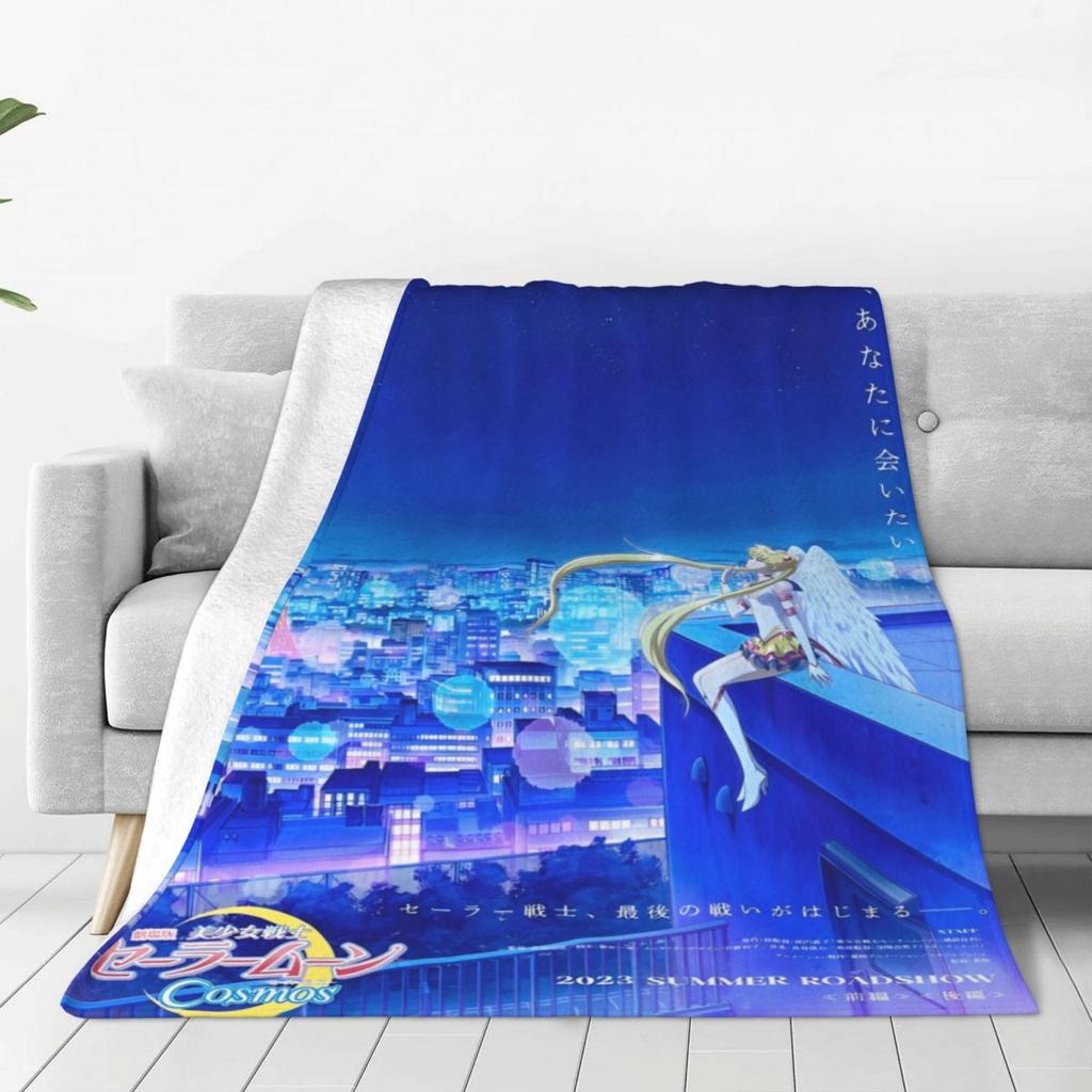 S-Sailor M-Moon Anime Kawaii Flannel Blanket Soft Warm Throw Blanket for Home Decor Airplane Travel Novelty Bedspread Sofa Bed