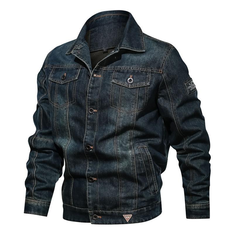 New casual men's denim jacket plus size men's multi-pocket lapel jacket men's