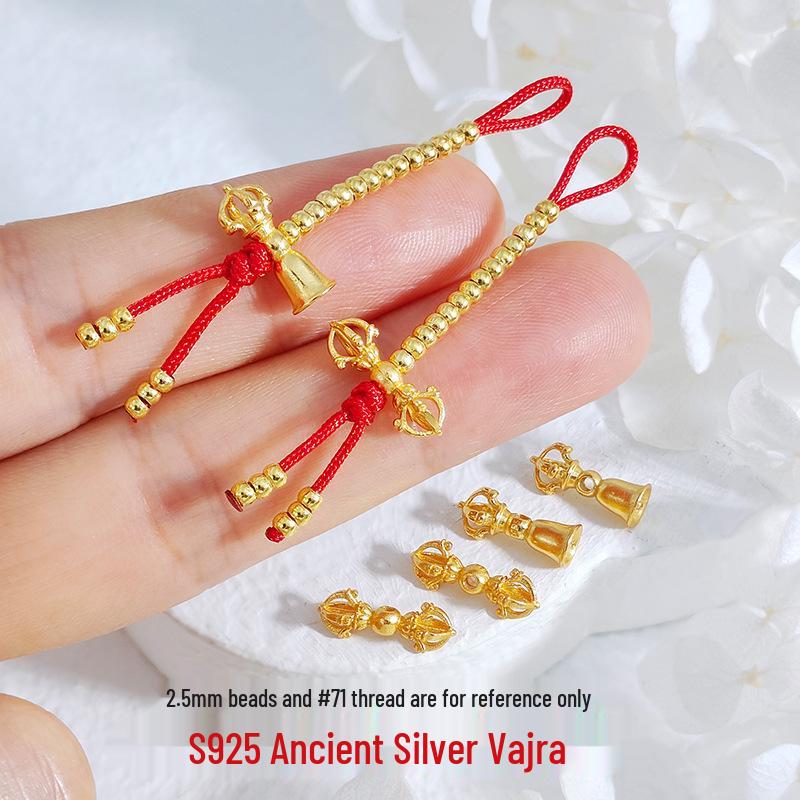 Gold-Plated S925 Sterling Silver Vajra Pestle Spacer Beads for DIY Braided Rope Beading Wenwan Accessories.