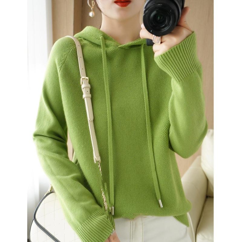 Suéter com Capuz Feminino Primavera e Outono Moletom Camiseta Básica com Suéter Tricotado Casual Tamanho Grande Suéter com Capuz Feminino