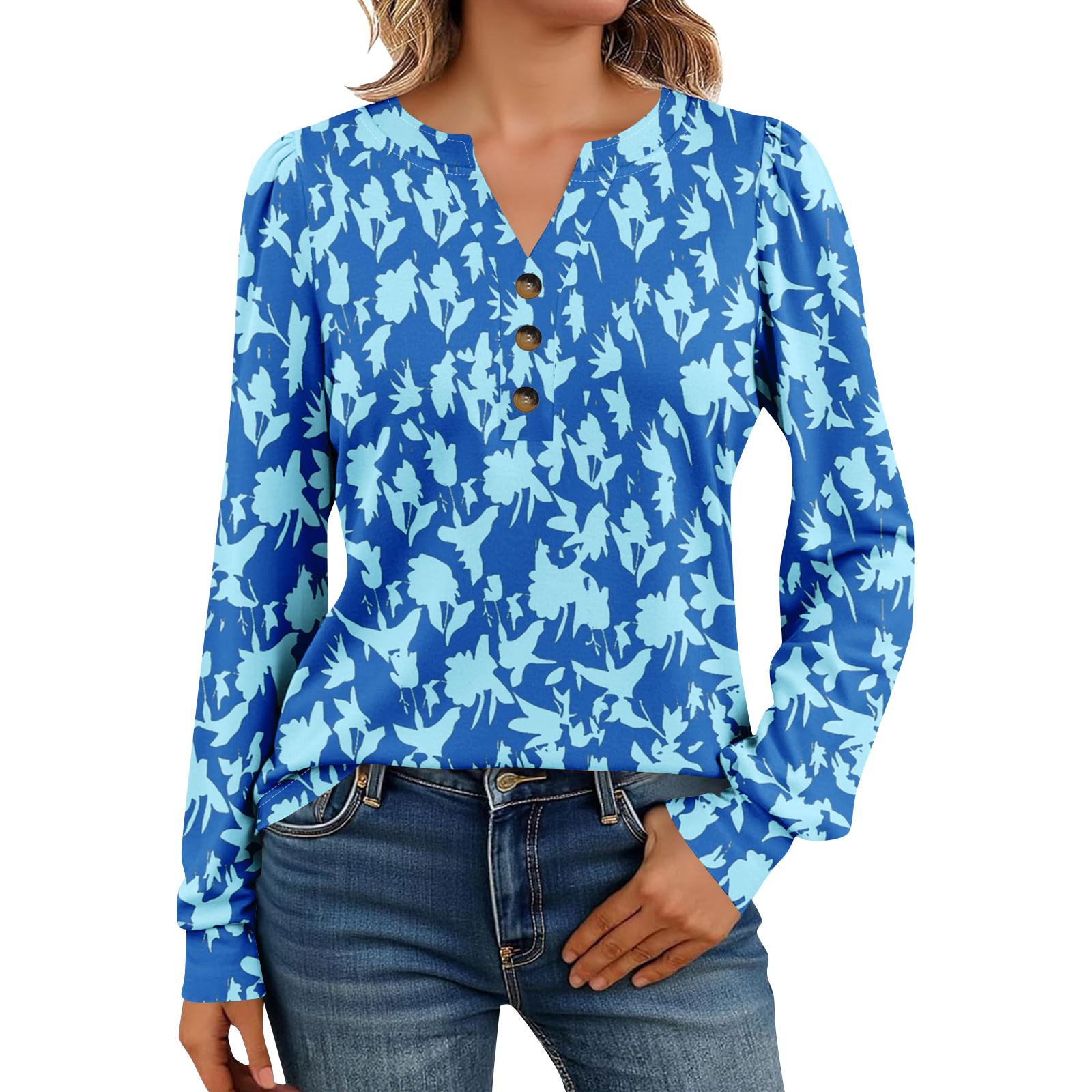 

Женские рубашки с длинным рукавом Хенли Повседневные топы Модные блузки Милые футболки S синий