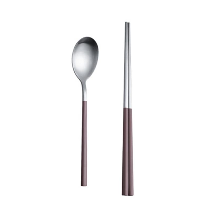 Korean Style Stainless Steel Long Handle Spoon And Chopsticks Set Solid Color Tableware Cutlery for Rice Food Soup Noodles