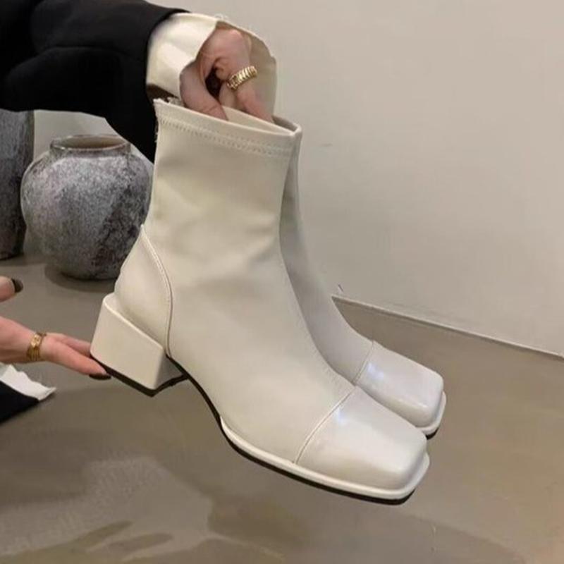 

Женские ботильоны с квадратным носком, сексуальная обувь на каблуке для женщины, зимние ботинки, новые модные туфли-лодочки, тренд, роскошные, для ходьбы, платье, Mujer Botas 35