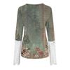 Women's Round Neckline With Buttons Slim Soild Printed Stitching Lace Long Sleeve Top