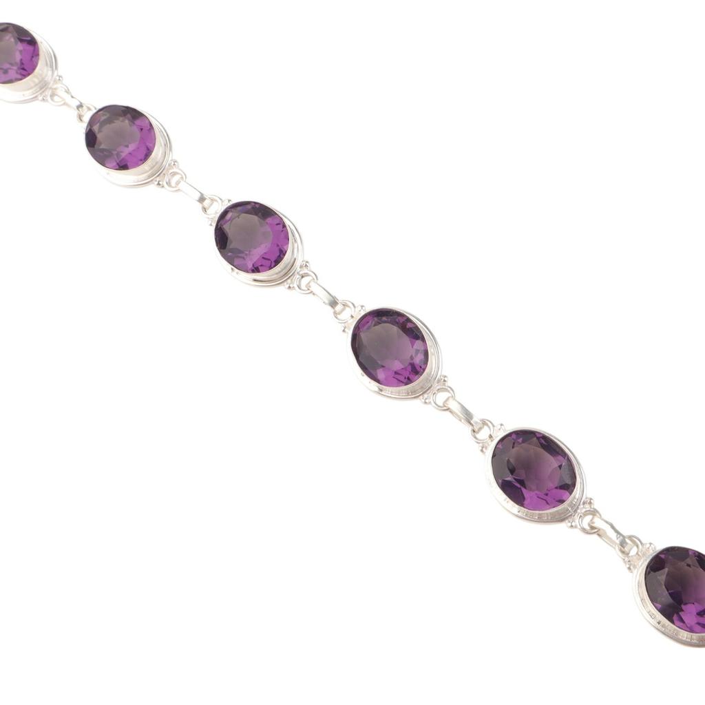 Amethyst Gemstone 925 Sterling Silver Jewelry Handmade Bracelet 8.5" For Women RB-3-10