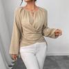 Autumn Ladies Strap-on Woven Irregular Hem Long-sleeved T-shirt