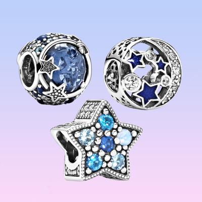 Himmlisch Blau Funkelnde Sterne Charm-Perlen S925 Sterling Silber passend für Original-Armband DIY Schmuck für Frauen Geburtstagsgeschenk