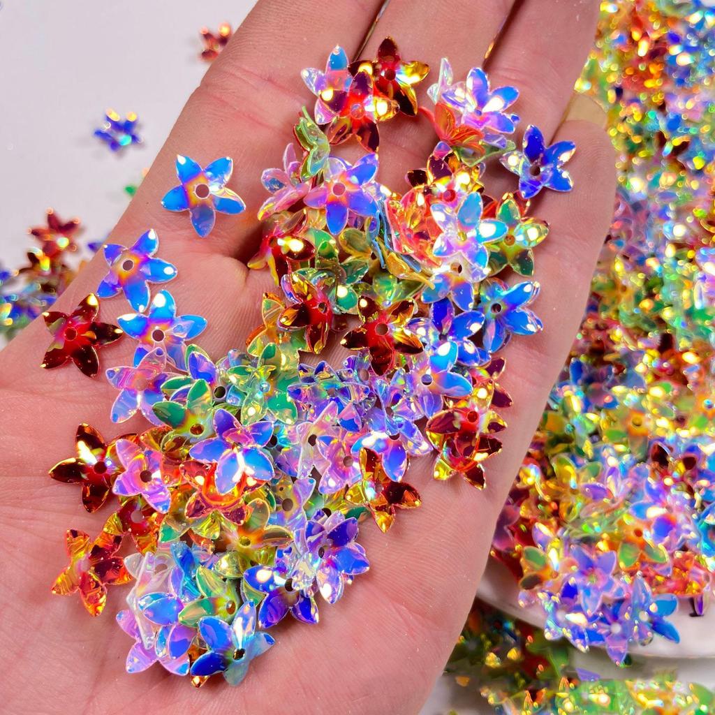 12mm Lily Flower Concave Pvc Sequins Diy Costume Dress Decorative Holographic Loose Beads 3D Floral Shoes Bag Sewing Film Sequin