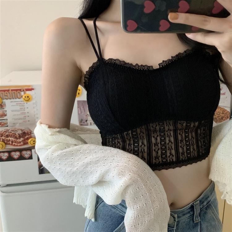 Tank Top Lace Crop Tops Women Summer Camis Backless Camisole Double Straps Tube Female Sleeveless Cropped Vest