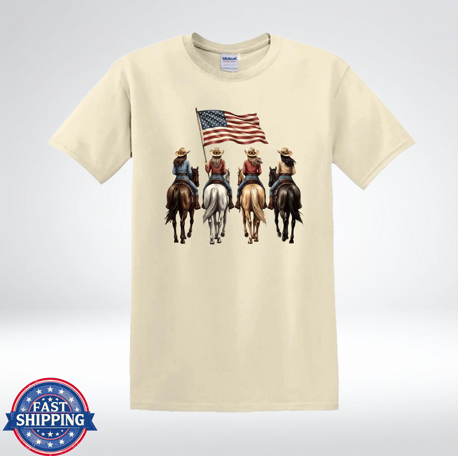 American Flag Cowgirl Horse Riding Western Patriotic T-Shirt XXXXL