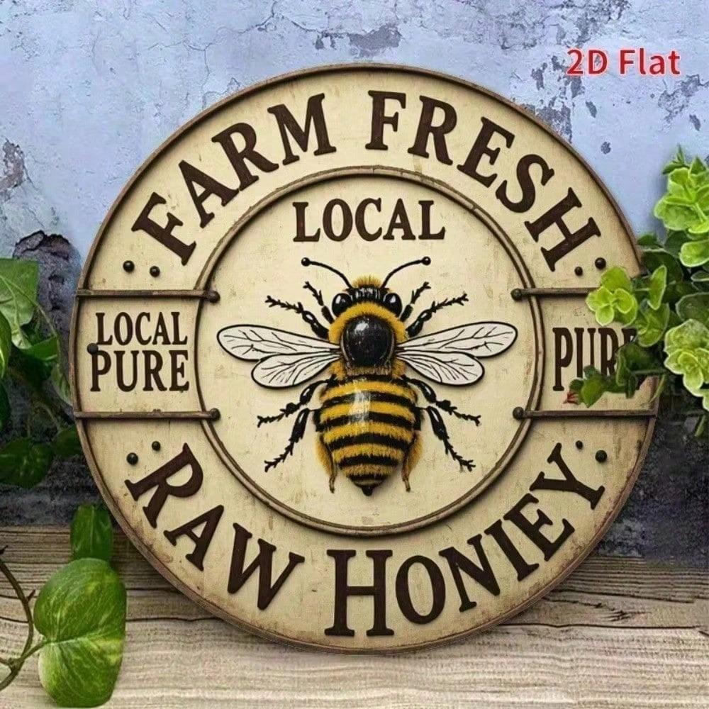 Rustic Metal Bee Wall Decor Vintage Farmhouse Honeybee Sign Iron Hanging Plaque 7.87 Inch Art for Kitchen Garage Outdoor
