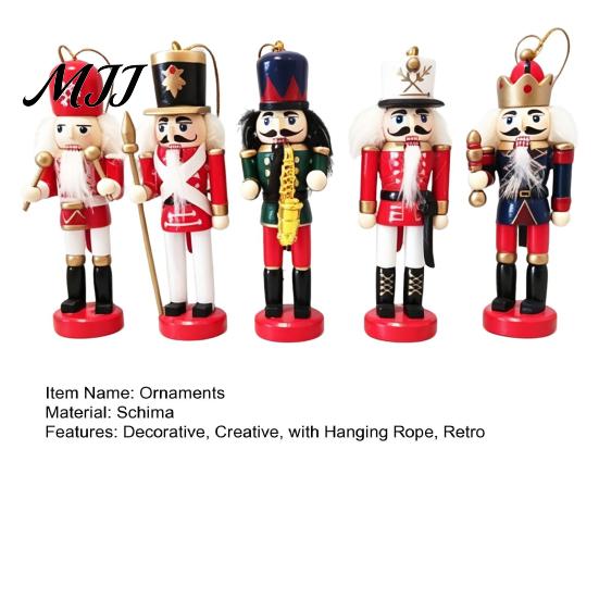 Handmade Solid Wood Soldiers 5Pcs Christmas Wooden Nutcracker Ornaments, Soldier Figurines with Hanging Rope, Desktop for Home Decor Classic Pendants