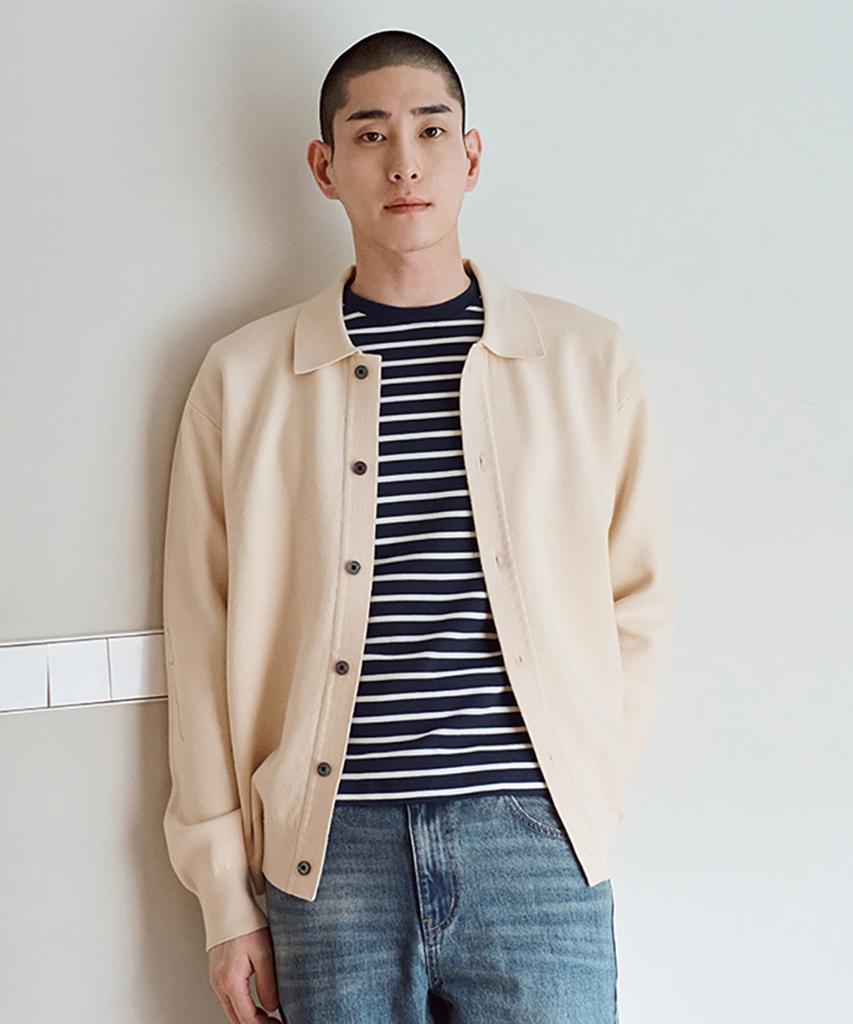 Adhoc Men'S Loose Fit Button Collar Cardigan (Cream) (Ha3Gd01-21)
