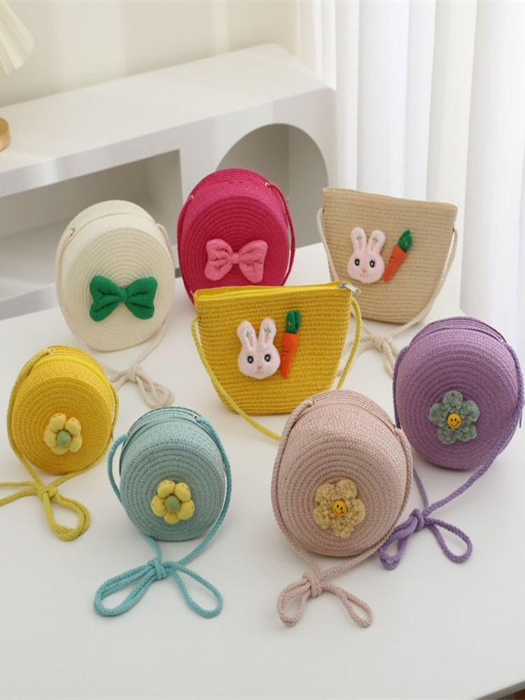 Children's Straw Woven Crossbody Bag - Small Girl's Phone and Coin Purse for Summer Outings and Seaside Trips