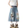 American Washed Ripped Denim Cropped Pants Men's and Women's Summer Vintage Design Couple Wide-leg Over-knee Pants