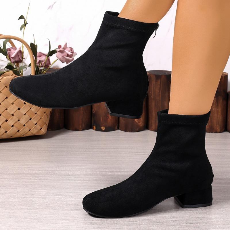 Fashion Winter Faux Suede Short Women Ankle Boots Fashion Square Toe Short Booties Ladies Elegant Mid Heel Booties Classics Office Shoes