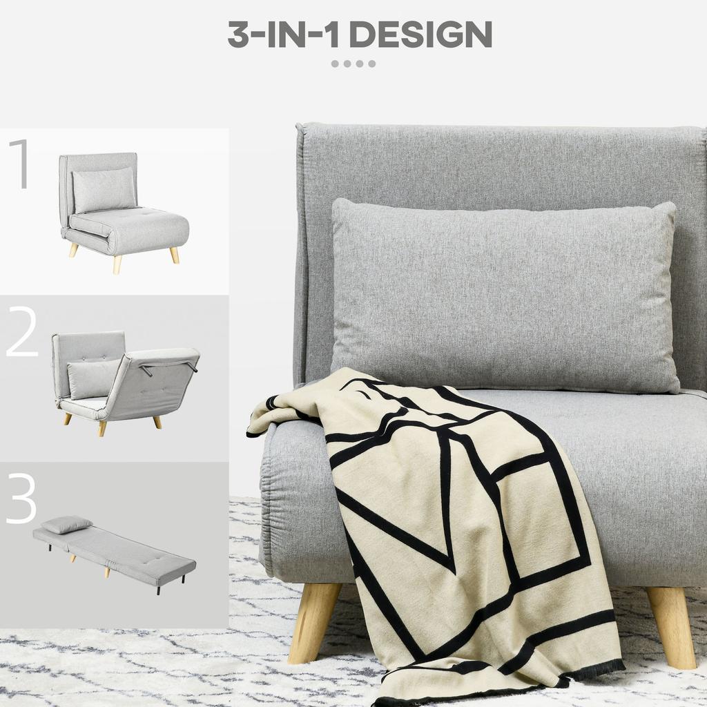 Sleeper Chair, 6-Level Adjustable Backrest, Linen Look, up to 150 kg, Light Grey