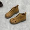 GKTINOO Retro Genuine Leather Hollow-out Boots 2025 Summer New Round Toe Flat Elastic Lace-up Soft Cowhide Women's Sandals