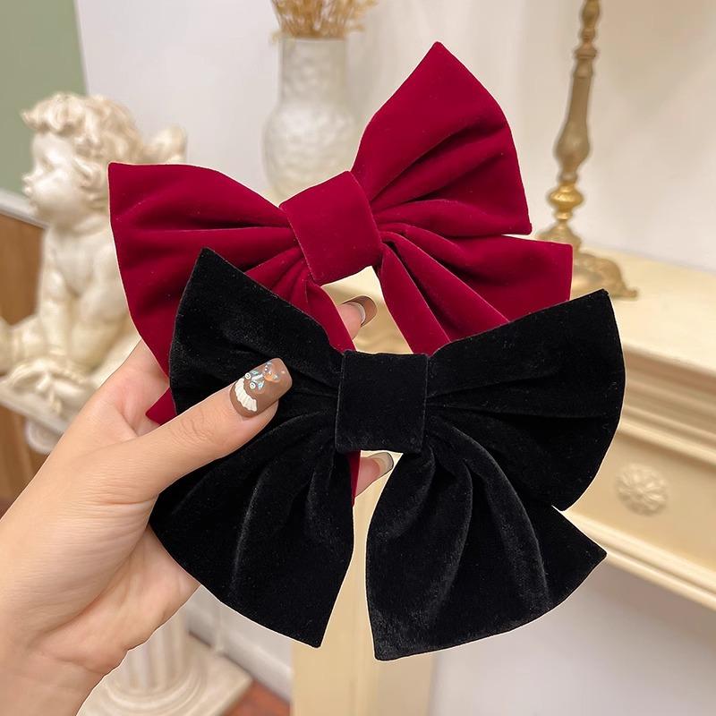 Temperament Red Velvet Big Bow Hair Clip For Women Fashion Retro Back Of The Head Bow Hairpin Elegant Princess Hair Accessories