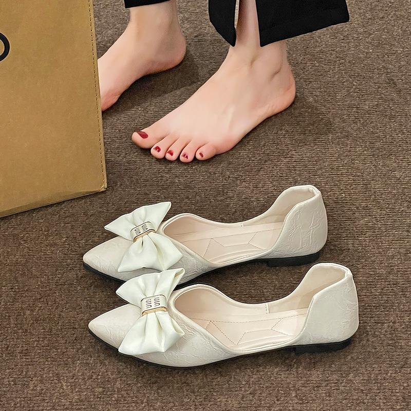 Flache spitze Einzelschuhe Damen Sommer neu Schleife weiche Sohle temperamentvolle Schuhe hohle Sandalen