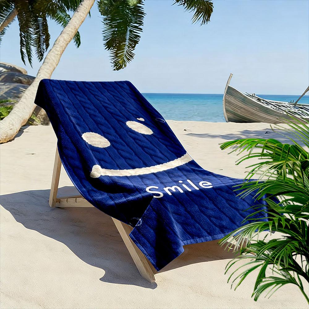Smile Face with Blue Texture Beach Towel Quick-drying for Travel Outdoor Sports Jogging Beach and Swimming