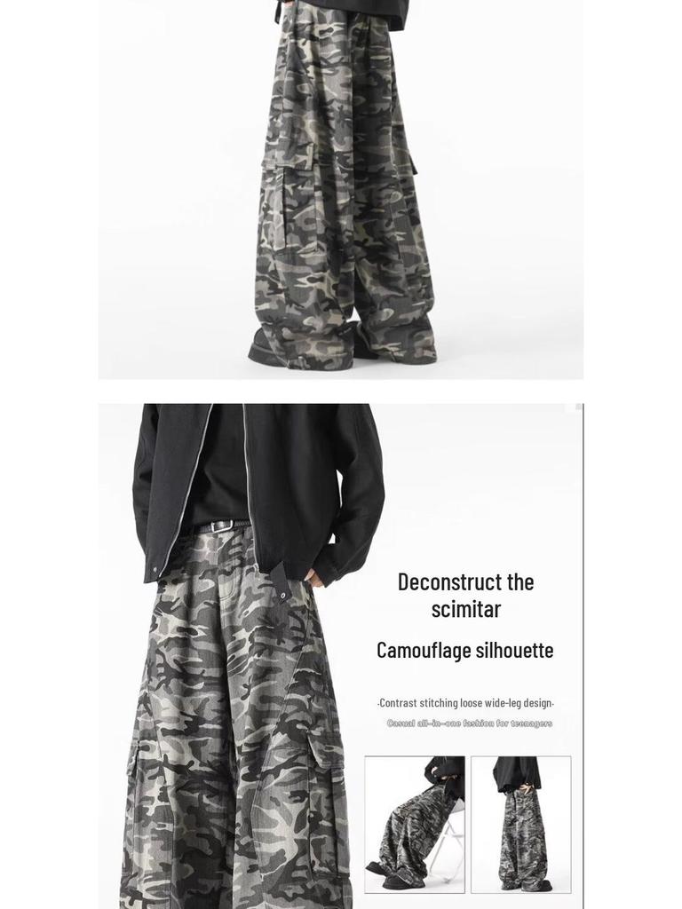 American Retro Baggy Camouflage Unisex Jeans: Trendy, Loose, and Versatile Streetwear Workwear.