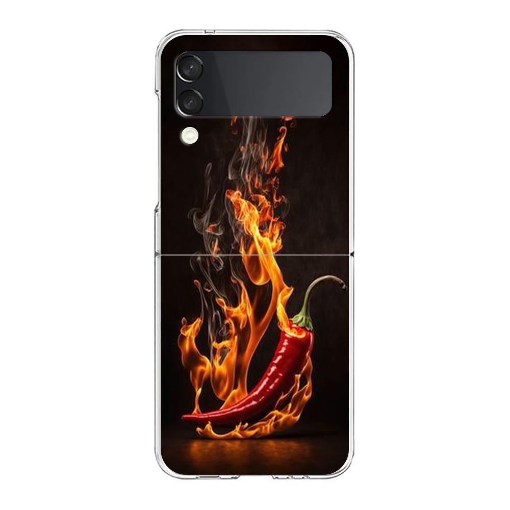Phone Cover For Samsung Galaxy Z Flip 6 5 4 Case Transparent For Samsung Z Flip 3 Hard PC Foldable Shell Chili Red Capas Bags