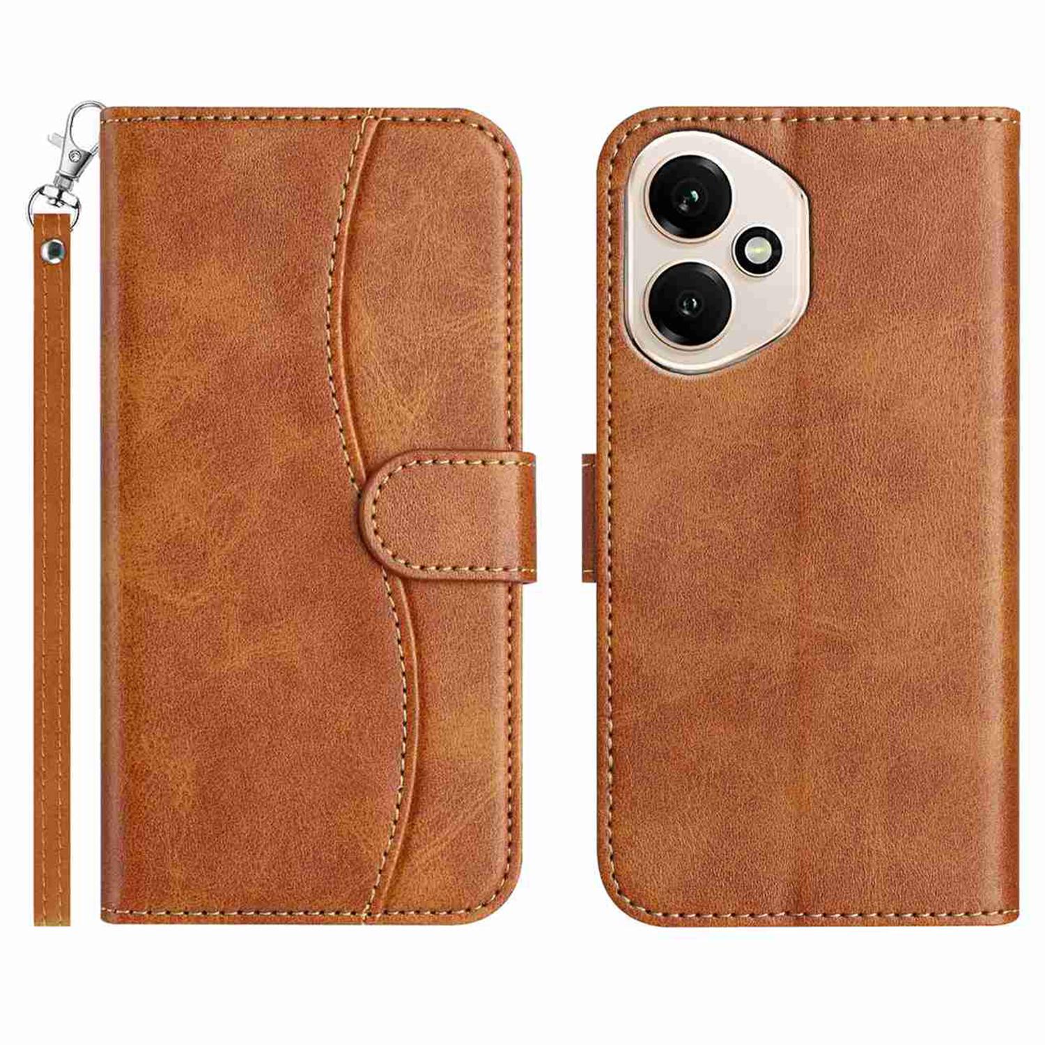 

For Honor 400 5G (Global) Stand Case PU Leather Wallet Phone Cover S Shape Stitching Design with Strap E