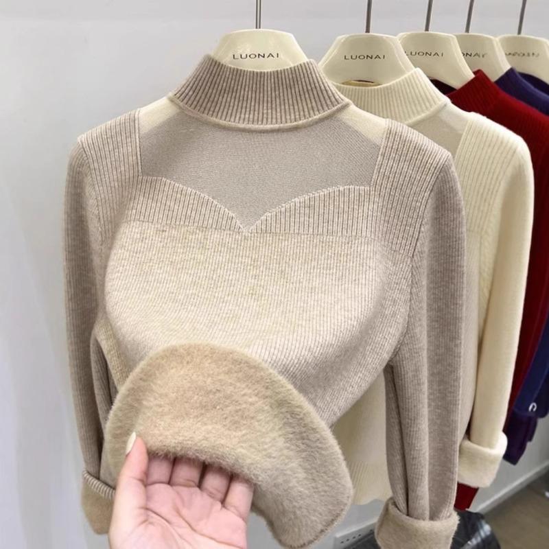 Autumn and winter new design knitted bottoming shirt women's fashion slim-fitting and thin semi-turtleneck inner sweater