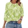 Women's Floral Print 3/4 Sleeve Round Neck Pleated Top Lightweight Casual Blouse Suitable for Daily Wear and Various Occasions
