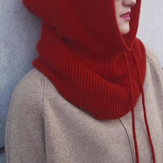 Strikket hodeplagg ensfarget justerbar snøring hettegenser skjerf høst vinter vindtett varm lue elastisk termisk lue